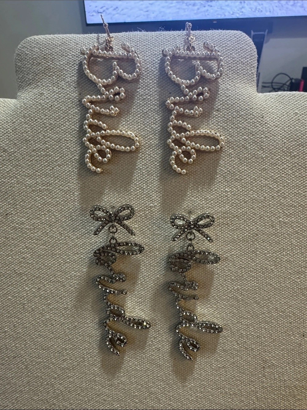 Bride Pearl & Rhinestone Dangle Earrings